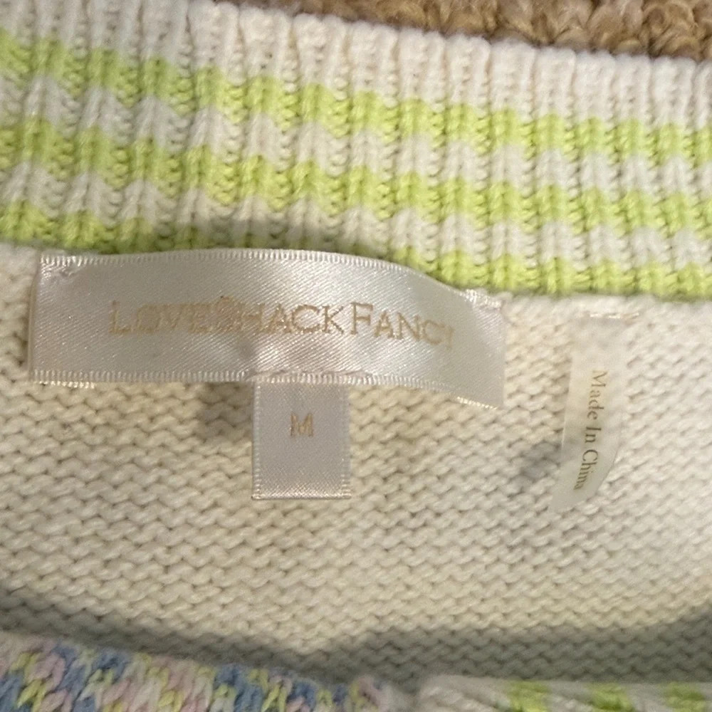 LoveShackFancy Pastel Gingham Knit Cardigan Ruffle Cuff Button Front Size M - Picture 2 of 6